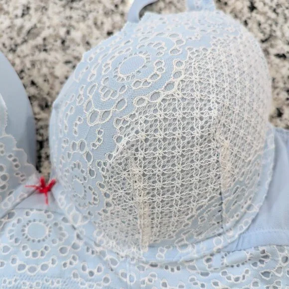 CACIQUE Boost Plunge Bra 42D Light Blue Lace Eyelet Baby Doll Feminine Sexy - Picture 4 of 9